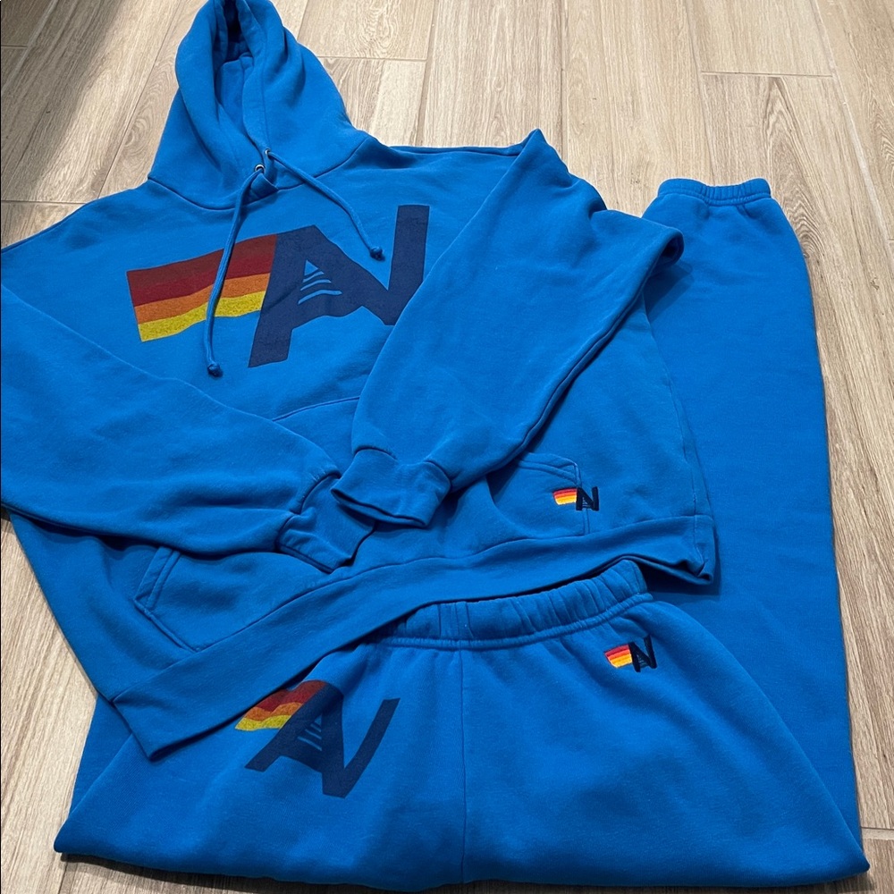 NEW Aviator Nation 2Pc Set Logo Hoodie + AV Sweatpants Adventure Cobalt Blue XS - Picture 2 of 12